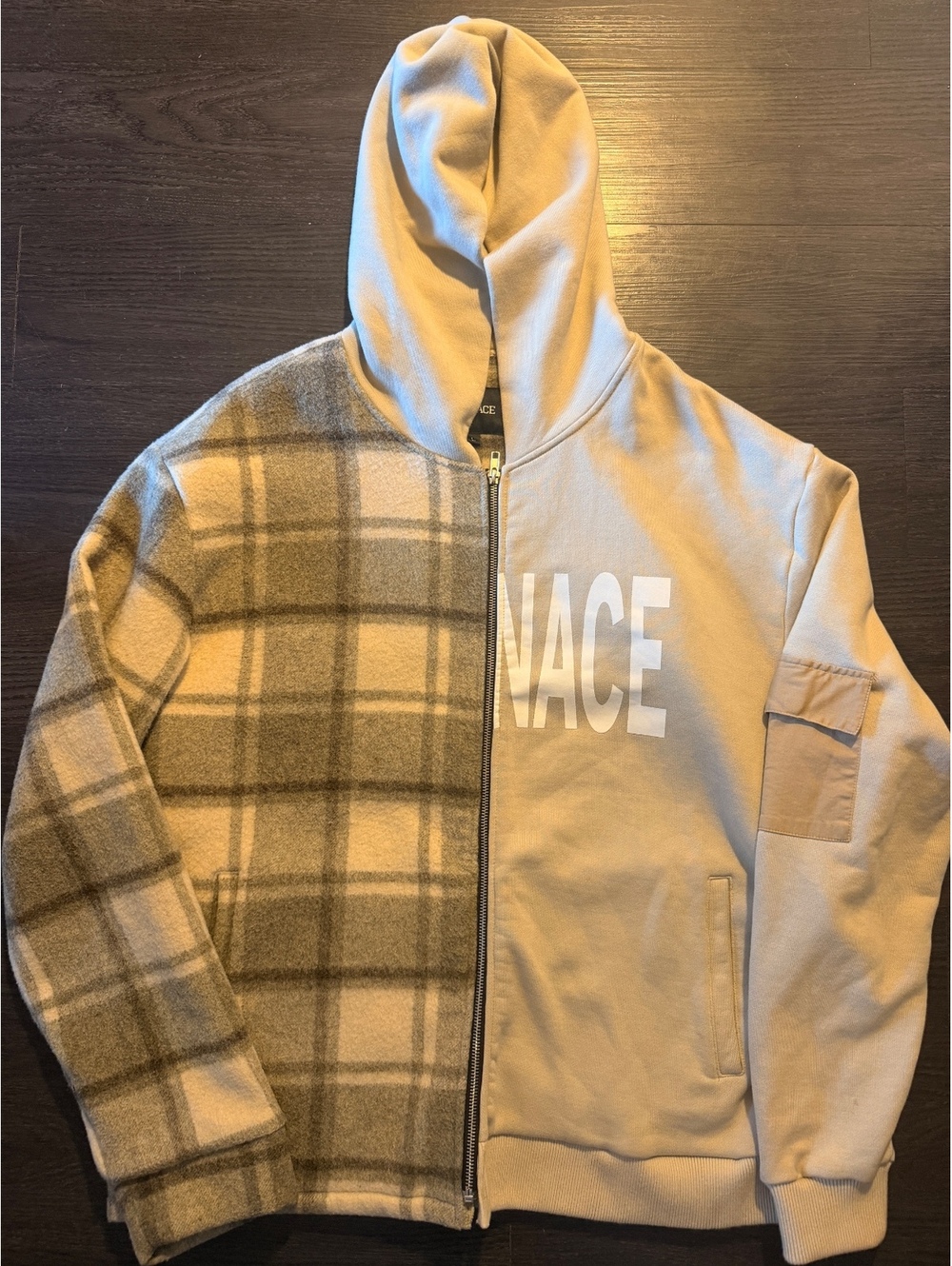RARE MENACE LA Split Plaid Wool Heavyweight Hoodie Size L